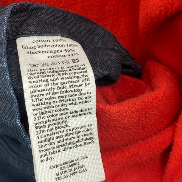 45rpm& Indigo Dyed Fleece Lined Chore Coat size 3 - Picture 6 of 7